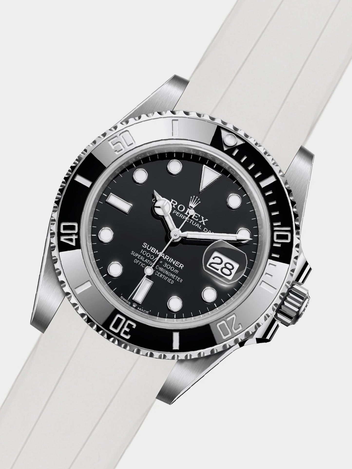 Luxury FKM Rubber Strap for Rolex Submariner 40mm - WHITE - Zolo Straps