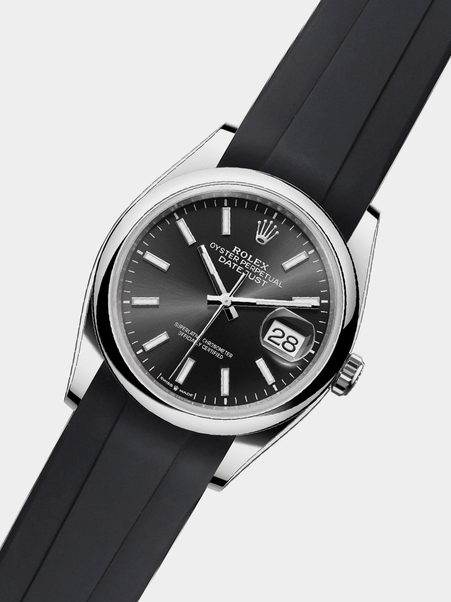 Luxury FKM Rubber Strap for Rolex Datejust 36 - BLACK - Zolo Straps