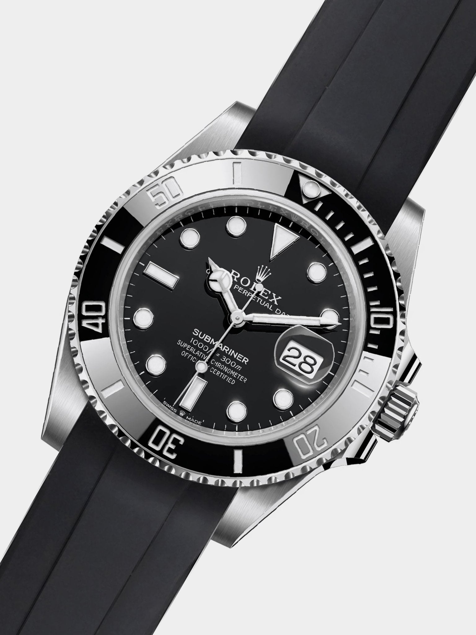 Luxury FKM Rubber Strap for Rolex Submariner 40mm - BLACK - Zolo Straps