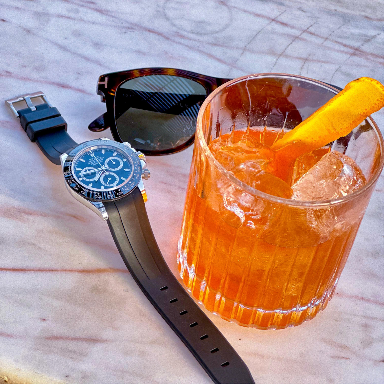 Rolex Daytona on black FKM rubber strap by Zolo Straps