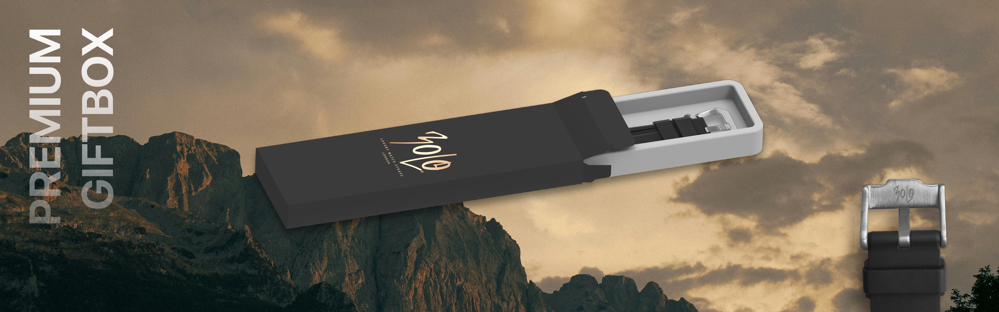 Zolo Straps premium gift box packaging with FKM rubber watch strap